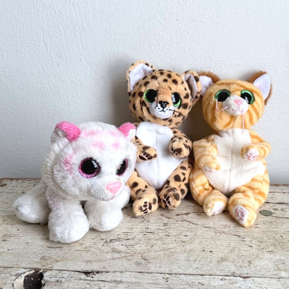 Ty Beanie Boos Plush Lot of 3 Lloyd Leopard Mango Tabby White Tiger